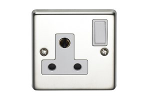 15A 1 Gang Single Pole Round 3 Pin Shuttered Socket Stainless Steel Finish