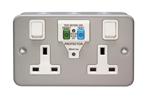 13A 2 Gang Double Pole Switched Metalclad RCD Socket