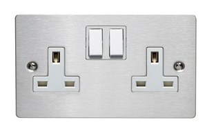 13A 2 Gang Double Pole Switched Socket Stainless Steel Finish