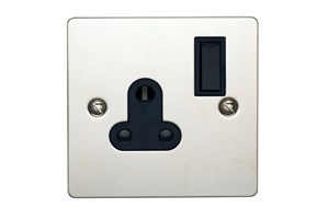 5A 3 Pin Switched Socket Black Interior Polished Steel Finish