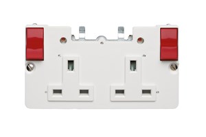 13A 2 Gang Single Pole Switched Socket Outboard Rockers, Red Interior