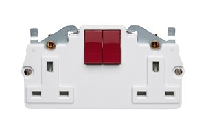 13A 2 Gang Double Pole Switched Socket, Red Rocker Interior