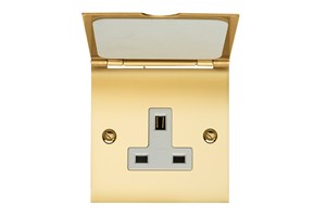 13A 1 Gang Unswitched Socket Hinged Flap Polished Brass Finish