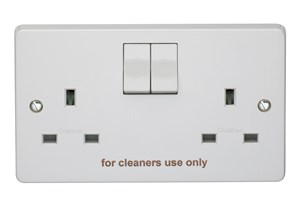 13A 2 Gang Single Pole Switched Socket Printed 'For Cleaners Only'