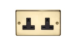 13A 2 Gang Unswitched Socket Polished Brass Finish