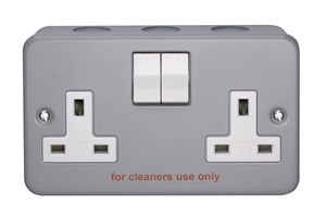 13A 2 Gang Switched Metalclad Socket Printed 'For Cleaners Only'