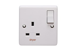 13A 1 Gang Double Pole Switched Socket Printed 'Dryer'