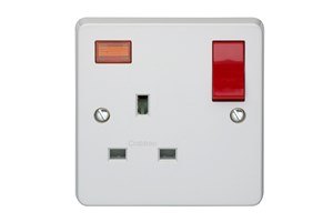 13A 1 Gang Double Pole Switched Socket With Neon Twin Earth and Red Rocker