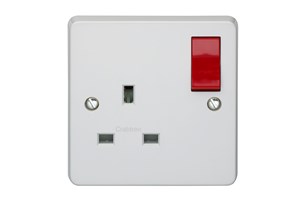 13A 1 Gang Double Pole Switched Socket With Twin Earth and Red Rocker