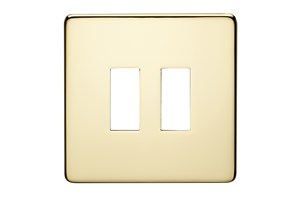 2 Gang Low Profile Grid Cover Plate Polished Brass Finish