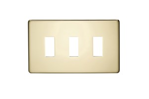 3 Gang Low Profile Grid Cover Plate Polished Brass Finish