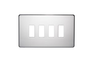 4 Gang Low Profile Grid Cover Plate Highly Polished Chrome Finish