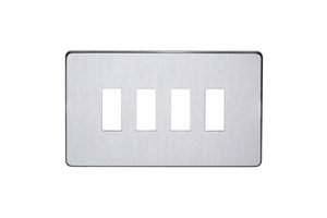 4 Gang Low Profile Grid Cover Plate Satin Chrome Finish