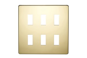 6 Gang Low Profile Grid Cover Plate Polished Brass Finish