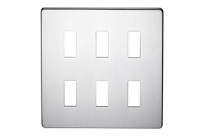 6 Gang Low Profile Grid Cover Plate Satin Chrome Finish