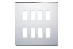 8 Gang Low Profile Grid Cover Plate Highly Polished Chrome Finish