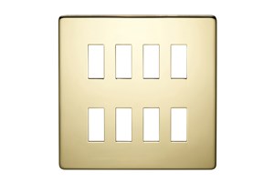 8 Gang Low Profile Grid Cover Plate Polished Brass Finish