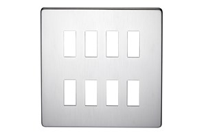 8 Gang Low Profile Grid Cover Plate Satin Chrome Finish