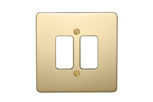 2 Gang Flat Plate Grid Cover Plate Polished Brass Finish