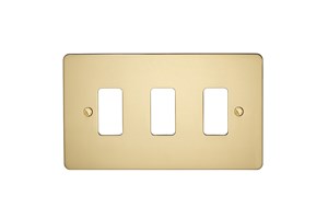 3 Gang Flat Plate Grid Cover Plate Polished Brass Finish