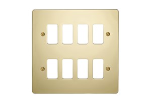 8 Gang Flat Plate Grid Cover Plate Polished Brass Finish