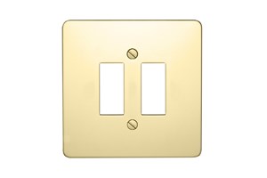 2 Gang Flat Plate Grid Cover Plate Polished Brass Finish