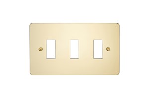 3 Gang Flat Plate Grid Cover Plate Polished Brass Finish