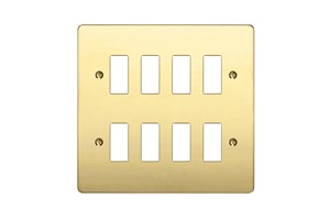 8 Gang Flat Plate Grid Cover Plate Polished Brass Finish