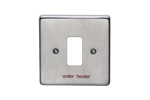 1 Gang Flush Grid Cover Plate Printed 'Water Heater' Satin Chrome Finish