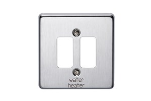 2 Gang Flush Grid Cover Plate Printed 'Water Heater' Satin Chrome Finish
