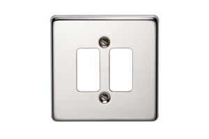 2 Gang Flush Grid Cover Plate Polished Stainless Steel Finish