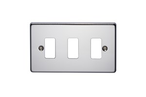 3 Gang Flush Grid Cover Plate Highly Polished Chrome Finish