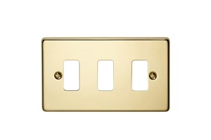 3 Gang Flush Grid Cover Plate Polished Brass Finish