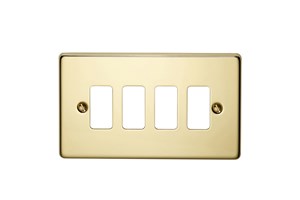 4 Gang Flush Grid Cover Plate Polished Brass Finish