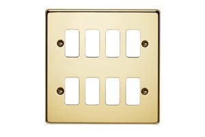 8 Gang Flush Grid Cover Plate Polished Brass Finish