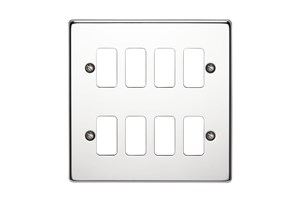 8 Gang Flush Grid Cover Plate Polished Stainless Steel Finish