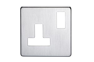 13A 1 Gang Double Pole Switched Socket Plate Satin Chrome Finish