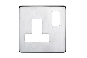 15A 1 Gang Round Pin Switched Socket Plate Satin Chrome Finish