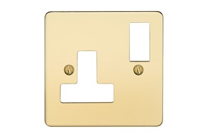 13A 1 Gang Double Pole Switched Socket Plate Polished Brass Finish