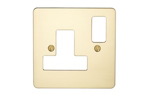 15A 1 Gang Round Pin Switched Socket Plate Polished Brass Finish