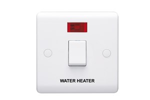 20A 1 Gang Double Pole Control Switch With Neon Indicator Printed 'Water Heater'