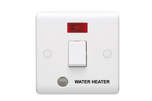20A 1 Gang Double Pole Control Switch With Neon Indicator & Flex Outlet Printed 'Water Heater'