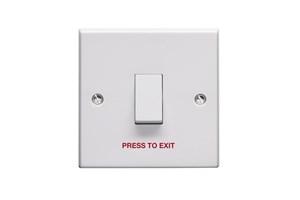 10A 1 Gang 2 Way Single Pole Retractive Plate Switch Printed 'Press to Exit'