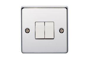 10AX 2 Gang 2 Way Flush Metal Plate Switch Highly Polished Chrome Finish
