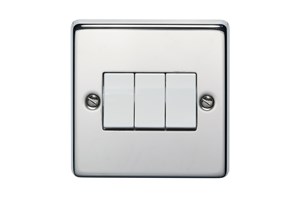 10AX 3 Gang 2 Way Metal Plate Switch Highly Polished Chrome Finish