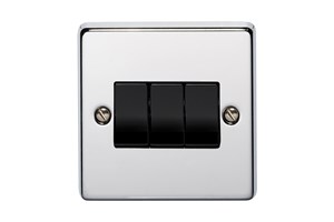 10AX 3 Gang 2 Way Metal Plate Switch Highly Polished Chrome Finish