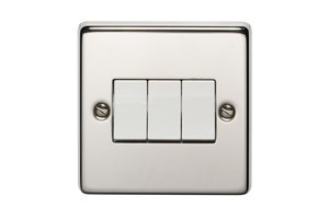 10AX 3 Gang 2 Way Metal Plate Switch Polished Stainless Steel Finish