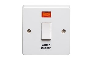 20A 1 Gang Double Pole Switch With Neon Printed 'Water Heater' In Black Text