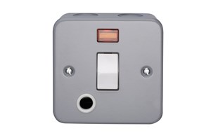 20A 1 Gang Double Pole Metalclad Switch With Neon & Cord Outlet