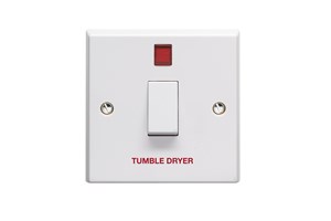20A 1 Gang Double Pole Control Switch With Neon Indicator Printed 'Tumble Dryer'